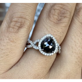 1.74 Carat Pear Shape Black Diamond Ring 