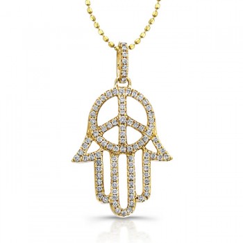 Yellow Gold Hamsa Peace Sign Necklace