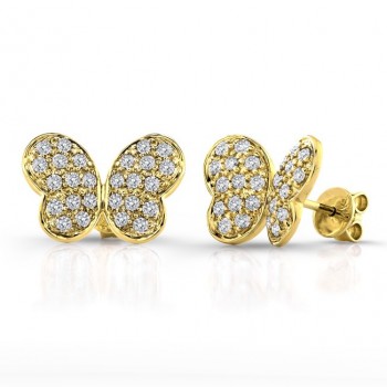 14k Yellow Gold Diamond Pave Butterfly Earrings