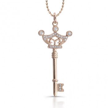 14k Rose Gold Diamond Crown Key Pendant 22460