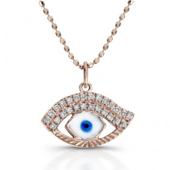 14k Rose White-Blue Enamel Evil Eye Pendant