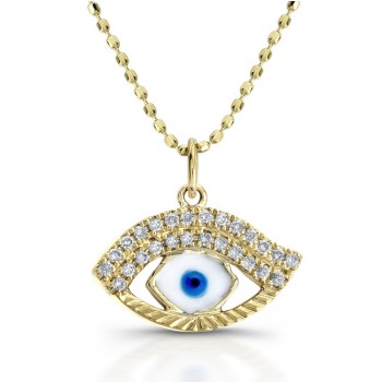 14k yellow White-Blue Enamel Evil Eye Pendant