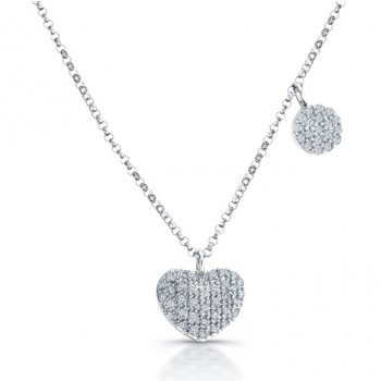 14k White Gold Diamond Pave Heart Necklace