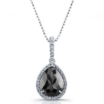 Pear Shape Black Diamond Halo Necklace