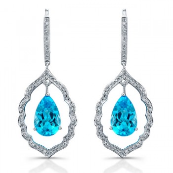 Pear Shaped Blue Topaz Diamond Earrings