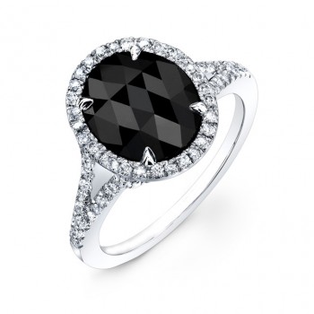 Oval Black Diamond Split Shank Ring
