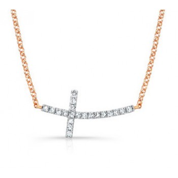 Rose Gold Curved Diamond Cross Necklace