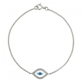14k White Gold  Diamond Evil Eye Bracelet 23785-W