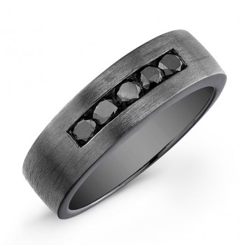 Silver Black Diamond Mens Ring, Black Rhodium 