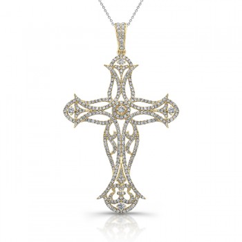 14k Yellow Gold Diamond Cross Necklace