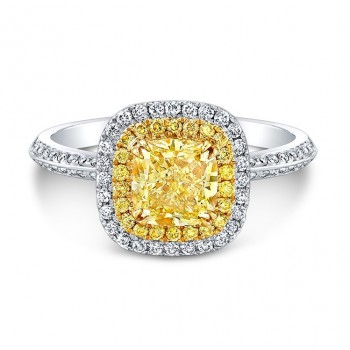 Fancy Yellow 1 1/2 Carat Cushion Diamond Engagement Ring