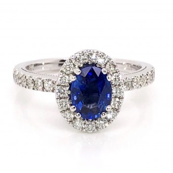 14K White Gold Oval Sapphire Ring
