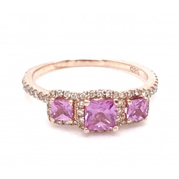 14K WG Three Stone Pink Sapphire Ring