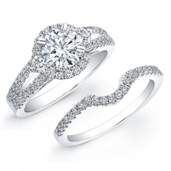 18k White Gold Diamond Pave Split Shank Bridal Ring Set - NK19006WE-W