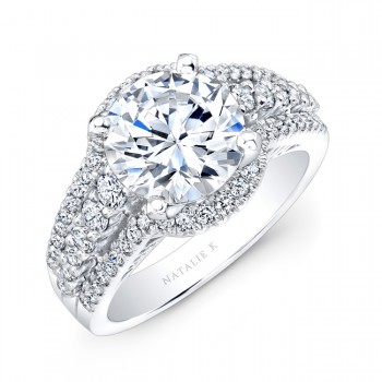 18k White Gold Halo Inspired Pave and Prong Diamond Engagement Ring