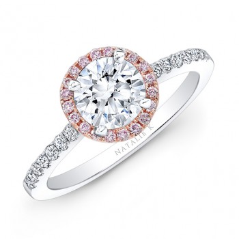 18k W-R Gold Pink and White Diamond Halo Ring .74Ct Center