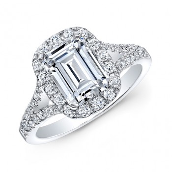 18k White Gold Split Shank Diamond Halo Engagement Ring