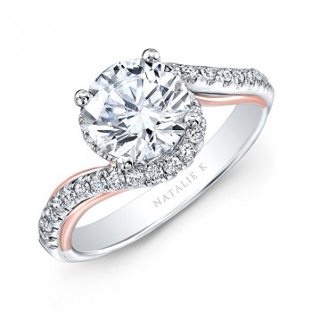 18K WHITE AND ROSE GOLD TWISTED DIAMOND ENGAGEMENT RING