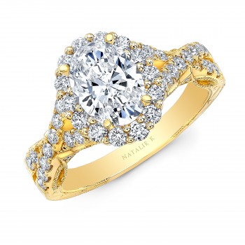 18K YELLOW GOLD VINTAGE OVAL FLOWER ENGAGEMENT RING