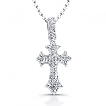 Pave Diamond Cross Necklace-Sterling Silver