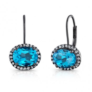 4.25CTW Oval Blue Topaz Diamond Earrings