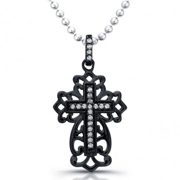 Black Rhodium Silver Antique Diamond Cross Necklace 