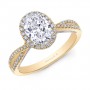 Natalie k yellow gold criss cross shank oval halo engagement ring